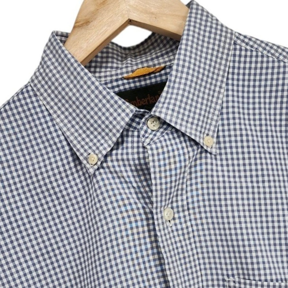 Timberland Button Down Shirt‎ Mens L Blue Gingham Plaid Long Sleeve Cotton